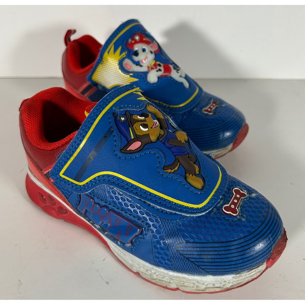 Paw Patrol Chase Marshall Light Up Sneakers Shoes Blue Red Kids Boys Size 11
